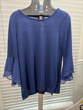 Thalia Sodi Navy Layered Ruffle Sleeve Long Sleeve Tee